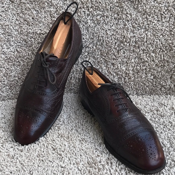 Moreschi Burgundy Brown Peccary & Calfskin Cap-toe Oxfords Brogue size 10 1/2